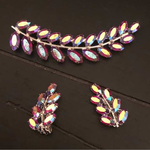 🌸VTG B. David Rhinestone Brooch and Earrings - Picture 1 of 11